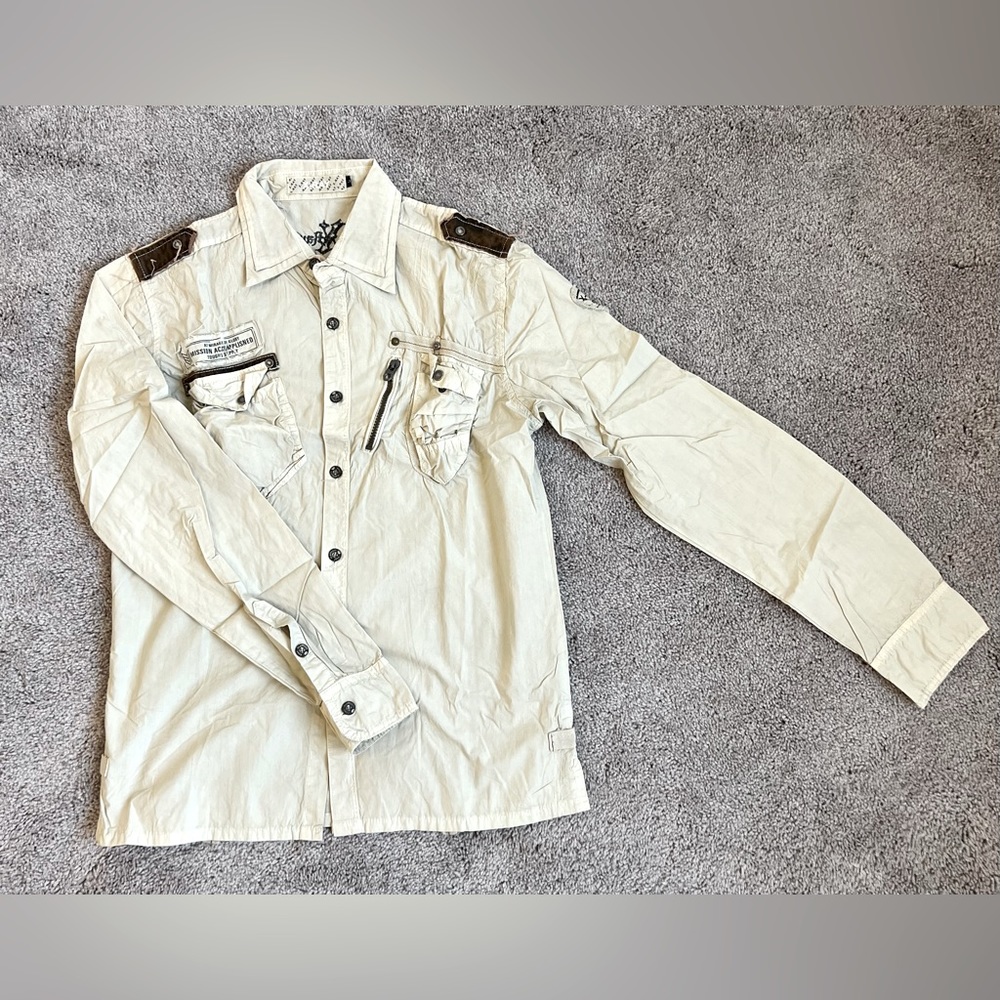 Men's X-RAY Retro Button-Up Shirt | Size L | Cream
